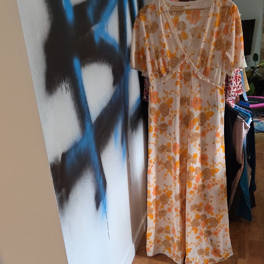 Floral Loungewear Orange and Cream Italian Vintage